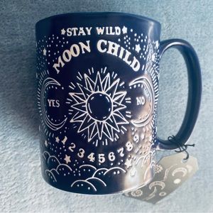 STAY WILD MOON CHILD Ouija Yes No Answer Celestial Star Ceramic Cobalt Blue Mug